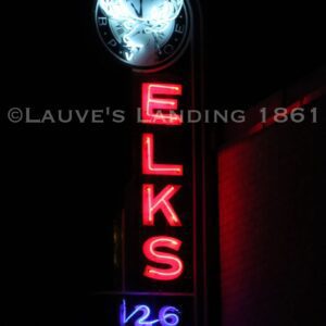 Elks neon sign in red color on a black background